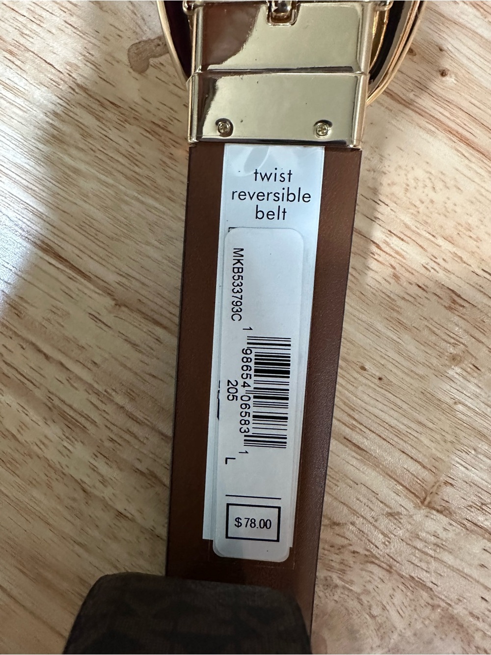 MICHAEL Michael Kors Brown/Tan Reversible Leather Belt with Gold Oval Buckle - Picture 8 of 8